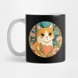 Bright Eyed Orange Kitty With Heart Filled Flowers - Cat Lover Mug